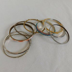 Fashion Bracelets Lot of 10 Metal Rhinestone Slip on Stackable Enamel Pink Blue